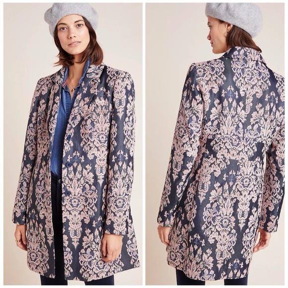 Anthropologie Luisa Blush Jacquard and Blue Denim Statement Jacket Coat Size XL - Picture 4 of 13
